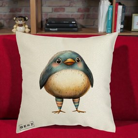 Perna Decorativa Pasare Teal-Bej cu Sosete Curcubeu, 40x40 cm, Ecru, Husa Detasabila, Perna Inclusa, BEKZ®