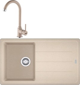 Set chiuveta bucatarie compozit Franke Basis Avena 1 cuva cu picurator 86x50 cm finisaj bej mat cu baterie Pola