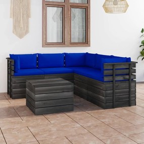 Set mobilier gradina din paleti cu perne, 6 piese, lemn pin Albastru, 6