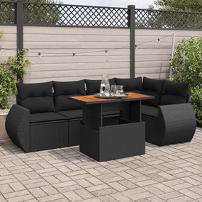 3327261 vidaXL Set mobilier de grădină cu perne, 6 piese, negru, poliratan