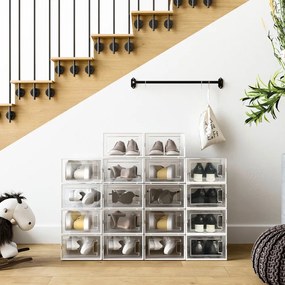 Organizator pentru pantofi MARI, 18 compartimente, transparent/albă SongmicsHome