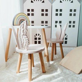 Set masuta patrata alba si 2 scaunele ingeras roz