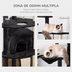 PawHut Stalp de sgariat pentru Pisici pe mai multe niveluri Inalt 210-240cm cu Cusca si Hamac