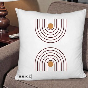 Perna Decorativa Geometric Boho Arc, 40x40 cm, Alb Pufos, Husa Detasabila, Perna Inclusa, BEKZ®