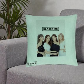 Perna Personalizata K-pop BLACKPINK Foto Grup-Negru, 40x40 cm, Verde Menta, Husa Detasabila, Perna Inclusa, BEKZ®