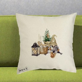 Perna Decorativa Gnom Scandinav cu Felinar, 40x40 cm, Ecru, Husa Detasabila, Perna Inclusa, BEKZ®