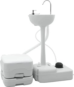 vidaXL Set de Toaletă pentru Camping 2 pcs Gri și alb