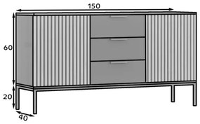 Comoda MEORATI 150x40 cm, neagra/dub artisan