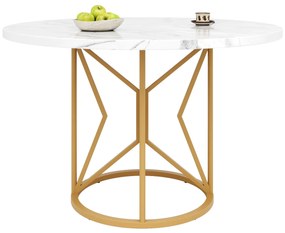 Masă rotundă de dining din MDF, Alb+Auriu | Aosom Romania