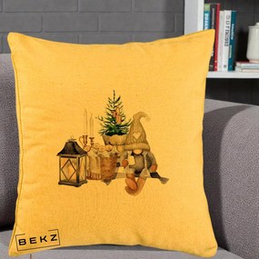 Perna Decorativa Gnom Scandinav cu Felinar, 40x40 cm, Galben, Husa Detasabila, Perna Inclusa, BEKZ®