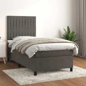 3143122 vidaXL Pat box spring cu saltea, gri închis, 90x200 cm, catifea