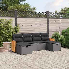 3265773 vidaXL Set mobilier de grădină cu perne, 6 piese, negru, poliratan