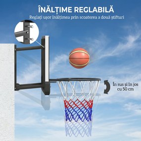 SPORTNOW Coș de baschet de perete pentru exterior 110x90 cm, panou de baschet, inel din oțel, cerc rezistent Ø45 cm și plasă, negru | Aosom Romania