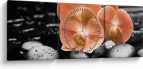 Tablou - Orhidee portocalii (cu ceas) (90x30 cm)