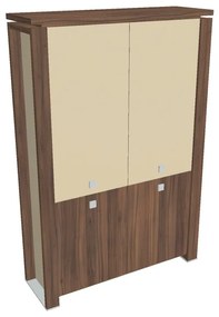 Dulap înalt Verno+ S 140 x 46 x 210 cm, uși combinate, nuc / vanilie