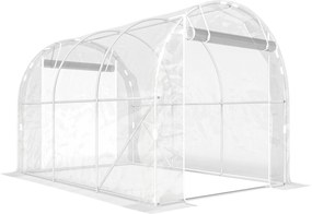 Outsunny Seră de Grădină Tip Tunel 2x3x2 m cu 2 Uși Rulabile, Seră pentru Legume, Flori și Fructe, cu 4 Bare Diagonale, Cadru din Oțel și Acoperiș PE, Transparentă | Aosom Romania