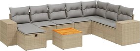 vidaXL Set canapele de grădină, 9 piese, cu perne, bej, poliratan