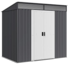 Outsunny Magazie 6,5 x 4 FT din metal galvanizat cu fundatie pentru gradina, Depozit cu incuietoare pentru unelte, Gri