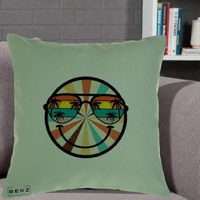 Perna Decorativa Smiley Face Retro Sunset Palmieri, 40x40 cm, Verde, Husa Detasabila, Perna Inclusa, BEKZ®