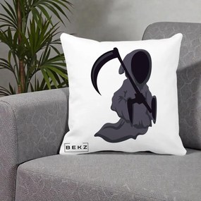 Perna Decorativa Moartea cu Coasa Grim Reaper Halloween, 40x40 cm, Alba Mata, Husa Detasabila, Perna Inclusa, BEKZ®