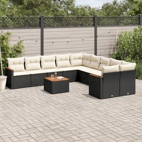 3258759 vidaXL Set canapele de grădină cu perne, 11 piese, negru, poliratan