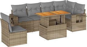 vidaXL Set canapele de grădină, 7 piese, cu perne, bej, poliratan