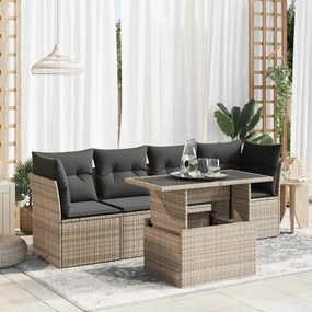 vidaXL Set canapea de grădină cu perne, 5 piese, gri, poliratan