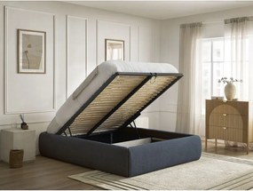 Pat matrimonial albastru închis tapițat cu spațiu de depozitare/fără tăblie cu somieră 180x200 cm Inera – Bobochic Paris