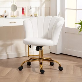 HOMCOM Scaun birou din catifea, scaun coafeză cu spătar în formă de petală, înălțime reglabilă, 69 x 64 x 80-90 cm, alb | Aosom Romania