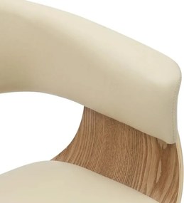 Scaun retro imitatie piele bej crem, lemn furniruit ORGANIC