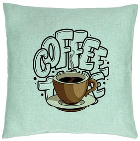 Perna Decorativa, Model Coffe Lover, 40x40 cm, Verde Menta, Husa Detasabila, Burduf