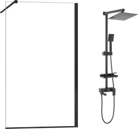 Pachet paravan dus Walk-In Fluminia Foxy negru 100x200 cm si coloana de dus Rea Jack negru