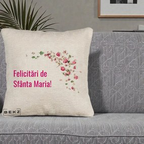 Cadou de Onomastica - Perna Personalizata Felicitari de Sfanta Maria, 40x40 cm, Bej Canapea, Husa Detasabila, Perna Inclusa, BEKZ®