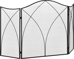 HOMCOM Parascântei pentru Șemineu din 3 Părți Pliabil cu Decorațiuni, Paravan de Protecție din Metal, 126x2x76 cm, Negru | Aosom Romania