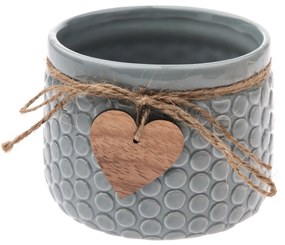 Recipient ceramic ghiveci Heart, gri, 12,5x 9,5 x 9 cm