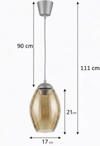 Brilagi - Lustră LED pe cablu GLASS 1xE27/60W/230V Ø 17 cm argintiu/bej fumuriu