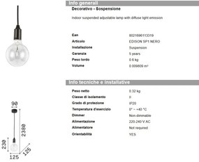 Pendul modern diametru 11cm EDISON SP1 NERO 113319