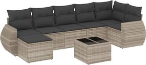 vidaXL Set mobilier de grădină cu perne, 8 piese gri deschis poliratan