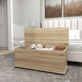 HOMCOM Cutie de depozitare, banc de depozitare cu capac rabatabil și balamale de siguranță, 100 x 40 x 40 cm, natural | Aosom Romania