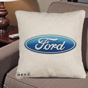 Perna Personalizata cu emblema Ford, 40x40 cm, Bej Canapea, Husa Detasabila, Perna Inclusa, BEKZ®
