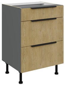 Dulap inferior de bucătărie Carminia 60 D 3S BB PREMIUM BOX (stejar cremona + antracit). 1127920
