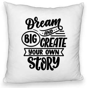 Perna Decorativa Fluffy, Model Dream Big and Create Your Own Story, 40x40 cm, Alba, Husa Detasabila, Burduf