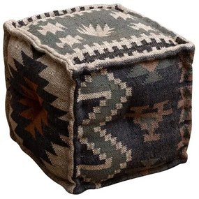 Puf multicolor, din iuta naturala si lana, Summer Kilim