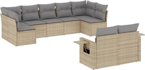 vidaXL Set canapele de grădină, 9 piese, cu perne, bej, poliratan