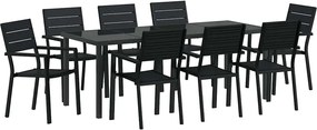 vidaXL Set de masă pentru grădină 9 pcs Negru