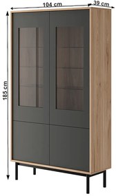 Vitrină, stejar jaskson hickory/grafit, BERGEN BW104