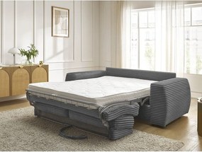 Canapea gri închis pentru dormitul zilnic/extensibilă cu tapițerie din catifea reiată 220 cm Hugo – Bobochic Paris