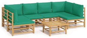 3155166 vidaXL Set mobilier de grădină cu perne verzi, 7 piese, bambus
