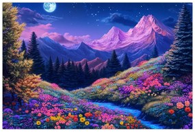 Tablou - Peisaj violet la lună plină (90x60 cm)