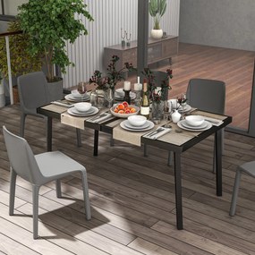 Outsunny Masă de Patio, Masă de Balcon, Masă de Dining pentru Exterior 145 x 85 cm pentru 6 Persoane cu Efect de Lemn, Cadrul din Oțel, Gri | Aosom Romania